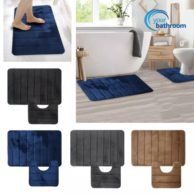 Bath Mat Non Slip Memory Foam 2PC Bathroom Rugs Super Soft Water Absorbent Mats