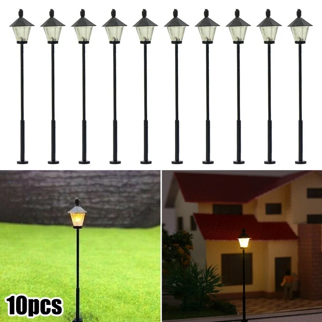Lampes Décor Bâtiment Modélisme Lot De 10 Lampadaires De Rue N Gauge 28 Mm Pour Trains Miniatures - LED, Argenté, échelle 1:87, Pour Réseaux Ferroviaires éclairage LED 1:87