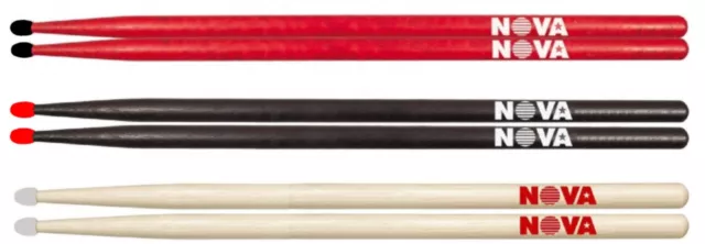 1 Pair Vic Firth NOVA 7A Drumsticks - NYLON TIP Choice of Red, Black or Natural
