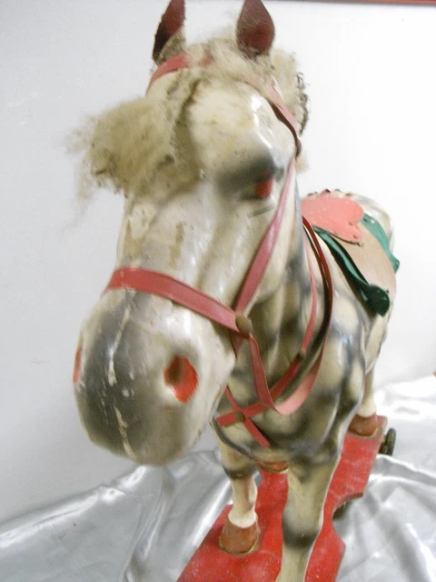 Cheval Jouet Ancien En Carton Bouilli Peint – Harnachement Cuir – Fin 19ème – 38 Cm