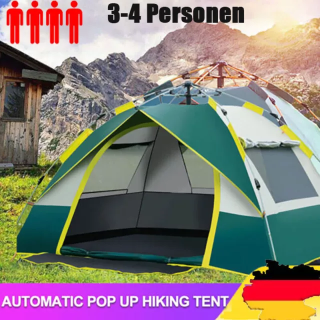 Camping Zelt Kuppelzelt 3-4 Personen Automatik Pop up Zelt Wurfzelt Wasserdicht