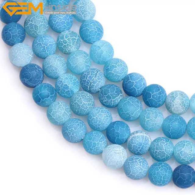 Round Stone Green & Blue Agate Beads For Jewelry Making Necklace Bracelet 15"