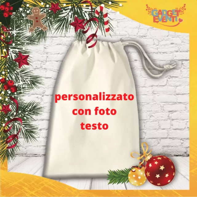 Sacco Porta Regali XL 75x50 cm di Babbo Natale Cotone Personalizzato per bambini