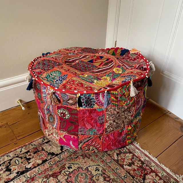 Indische handgefertigte bestickte Boho Pouffe Hocker Bodenkissen böhmisch Patchwork