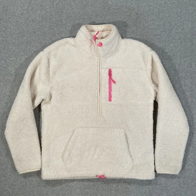 Victorias Secret PINK Half Zip Sherpa Pullover Oversized Sweatshirt XS White EUC