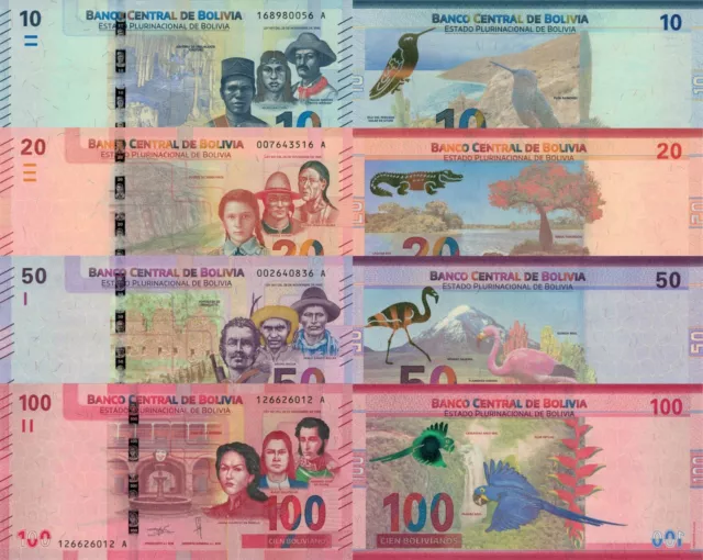 Bolivia 4 PCS Set: 10, 20, 50 & 100 Bolivianos (2018) - p248 to p251 UNC