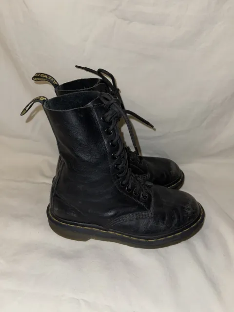 DOC DR MARTENS 1490 Womens Black 10 Eyelet Leather Combat Boots Airwair ...