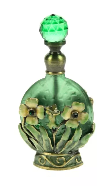 Flacon de parfum de collection vert fleurs et strass