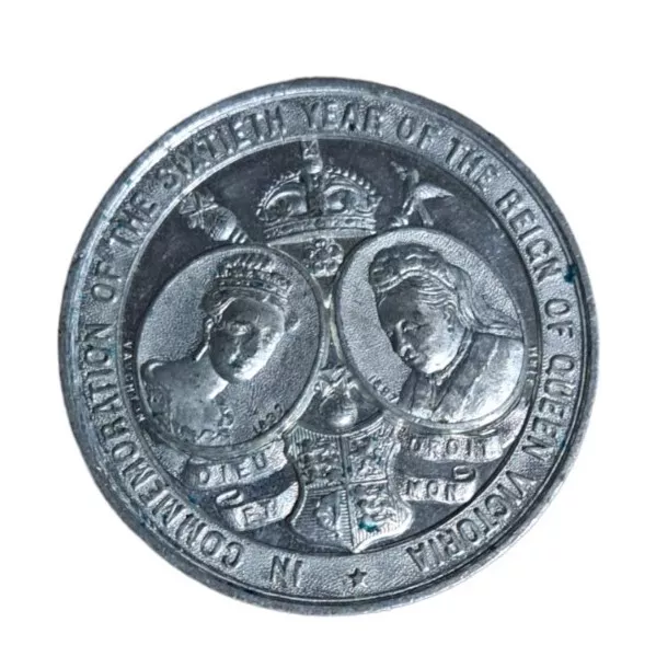 Antique Queen Victoria Diamond Jubilee medal medallion Aston Manor white metal