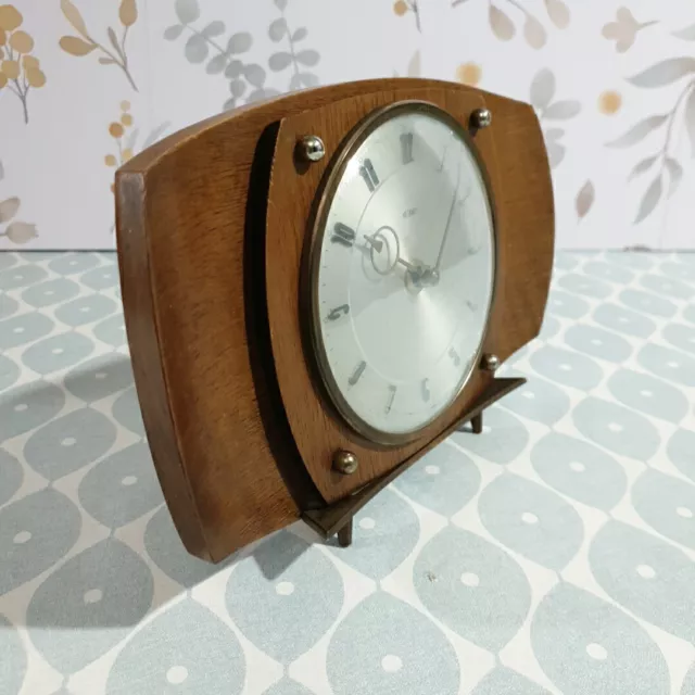 Retro Vintage Metamec Wooden Wind Up Mechanical Mantle Clock Working 2