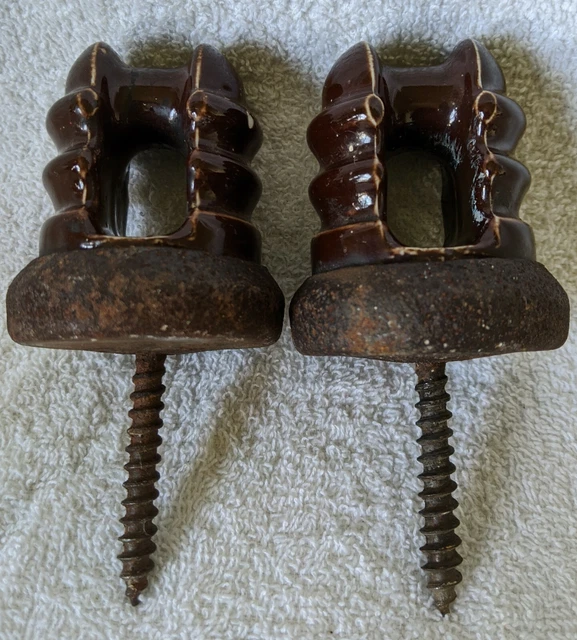 2 Vintage Ceramic Porcelain  Insulators brown