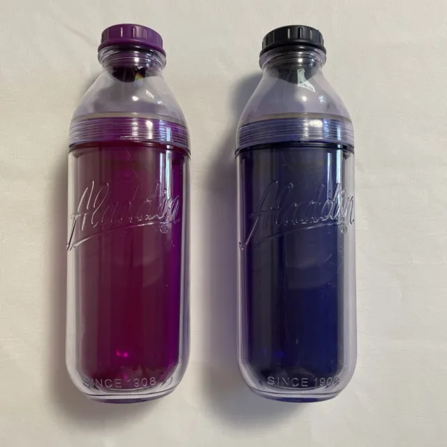 2 Aladdin Insulated DRINK BOTTLE purple Blue Mason Jar Tumbler 20 oz - NO STRAWS