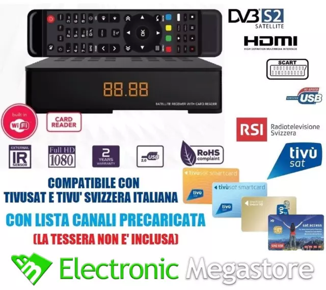 Ricevitore Satellitare Full HD Tvsat Compatibile Tv Sat Decoder Tv Tivusat