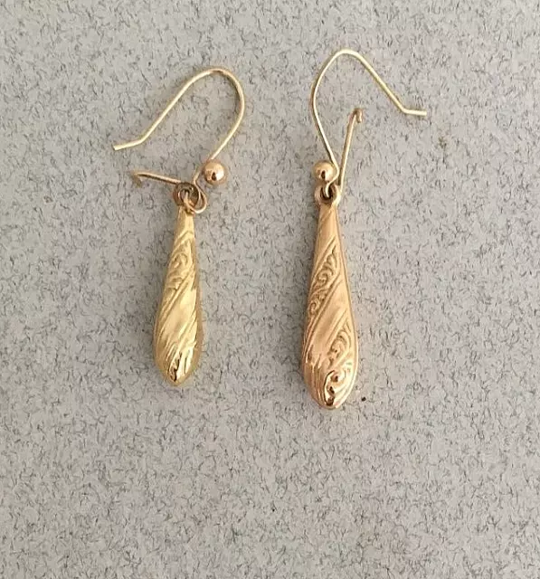 2 x VINTAGE DANGLE DROP 9ct YELLOW GOLD EARRINGS TEARDROP hooks