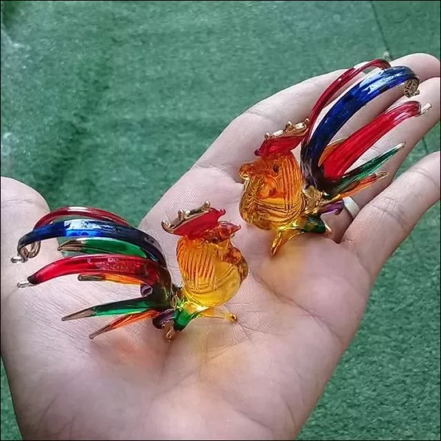 Rooster Chicken Hand Blown Art Glass Ornament Figurine Decor New Year Gift