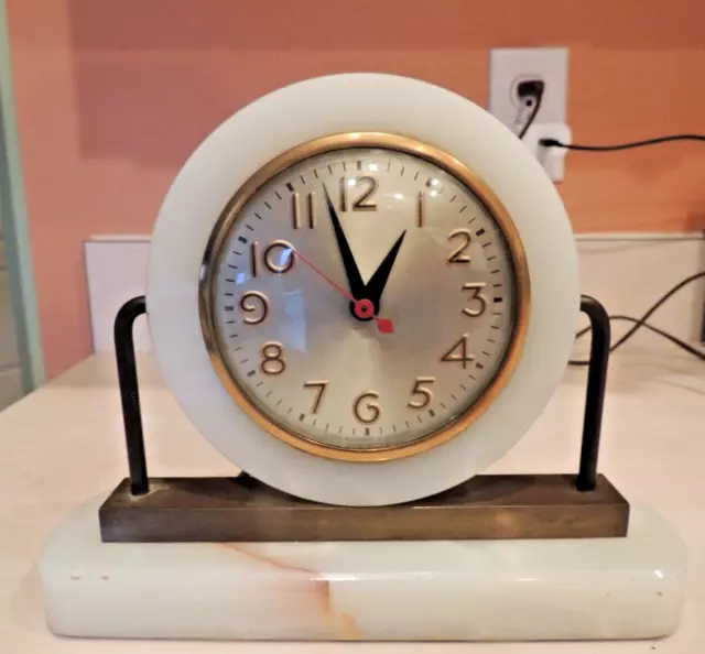Antique Sessions Onyx Marble Mantle or Desk Clock Working Tested.