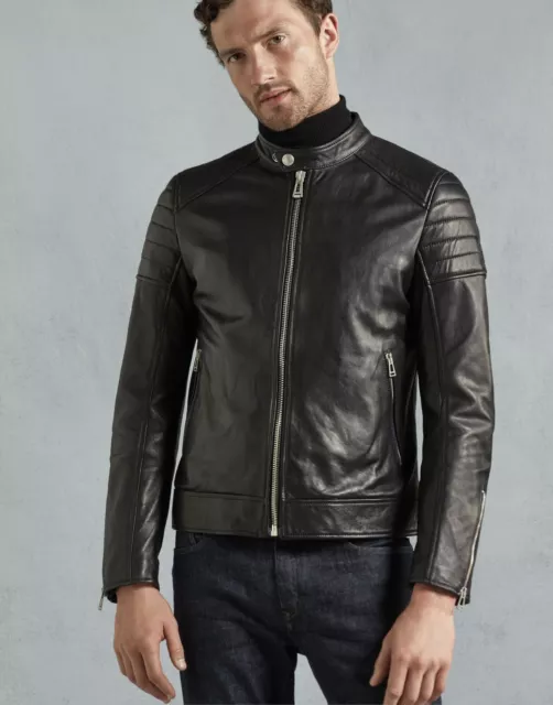 Giacca in pelle Belstaff Northcott nera Cafe Racer taglia UK XXL (52) EU taglia 62