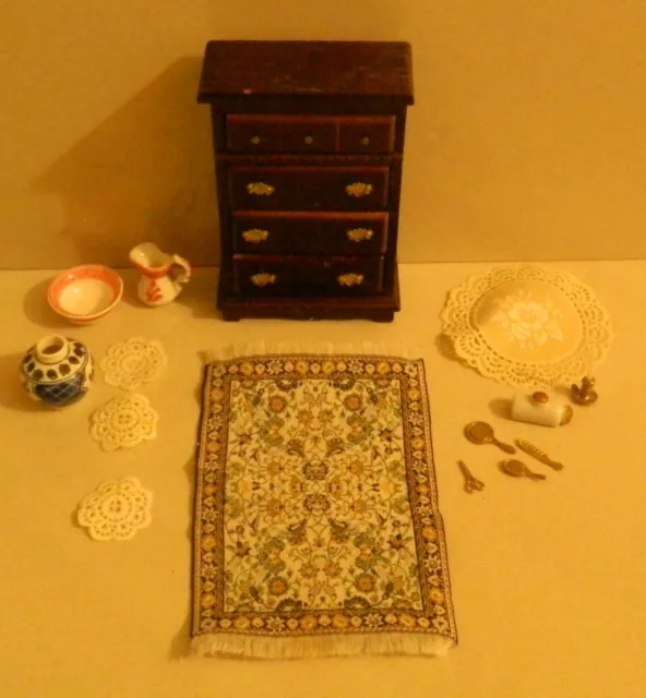 1/12 doll's house furniture & accessories joblot maid's room cabinet rug ceramic