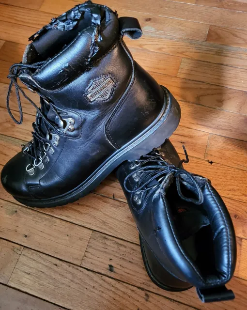 Harley Davidson Boots Womens 9  Biker Steel Toe Black Leather some peeling ontop