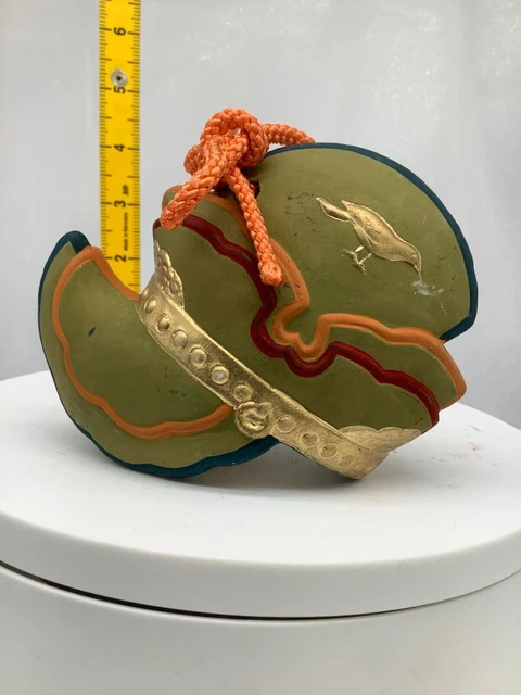 Japanese Clay Bell Ceramic Dorei Asian Antiques birdhelmet Honda3.9x4.3x2.1inch