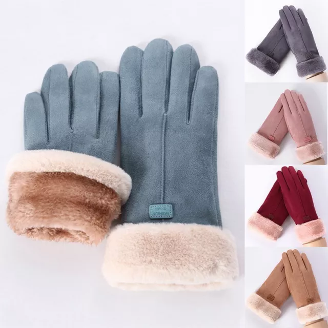 Damen Wildleder Handschuhe Dick Warm Winterhandschuhe Touchscreen Pelz Gefüttert