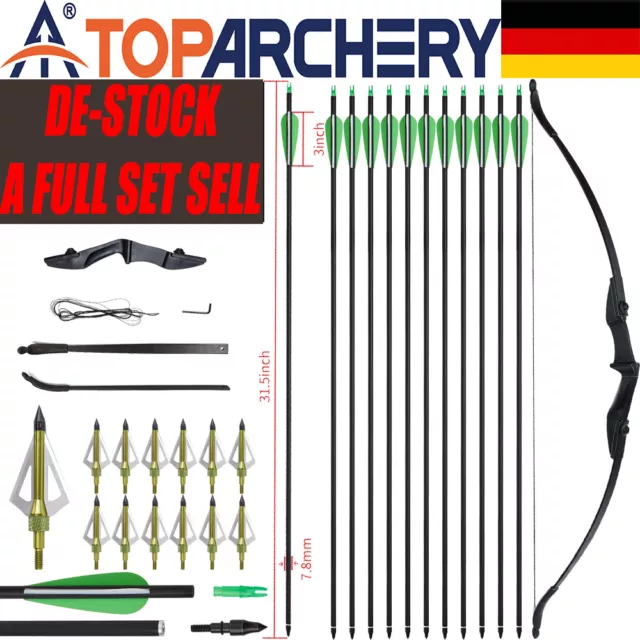 57 Zoll Bogenschießen Takedown RH/LH Recurvebogen 30" SP500 Carbonpfeil Jagd Set