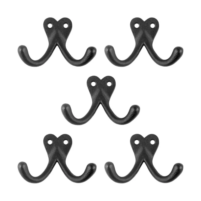 Double Wall Hook Black Wrought Iron Hat and Coat Hook - Set of 5