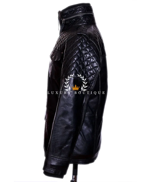 Franco Black Men's Quilted Safari Designer Real Lambskin Leather Fashion Jacket 2
