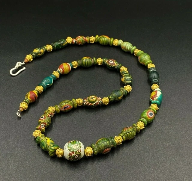 Byzantine Roman Glass Gold Jewelry Beads Necklace Antiquities Artifacts Antique