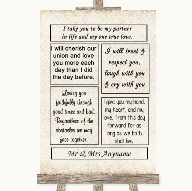 Shabby Chic Ivory Romantic Vows Personalised Wedding Sign