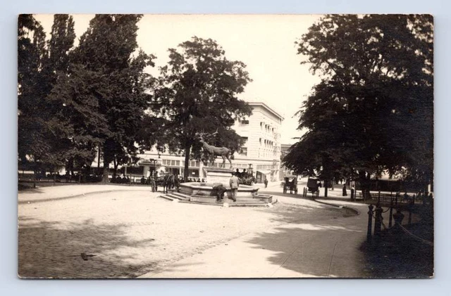 Thompson Elk Fountain PORTLAND Oregon RPPC Antique Real Photo Postcard 1910s