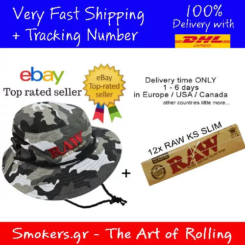 1x RAW ORIGINAL Smokerman's Hat Camo Size: Large + 12x RAW Rolling Papers KS