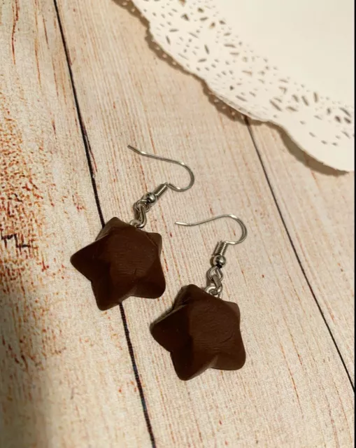 Boucles d'oreilles étoiles magiques chocolat | bijoux alimentaires miniatures|mini nourriture en argile polymère |