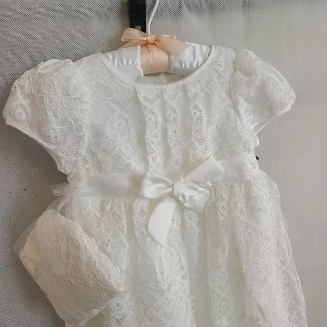 PIPPA & JULIE Baby Christening Gown 2pc Outfit, Includes Dress & Bonnet Sz 12M 3