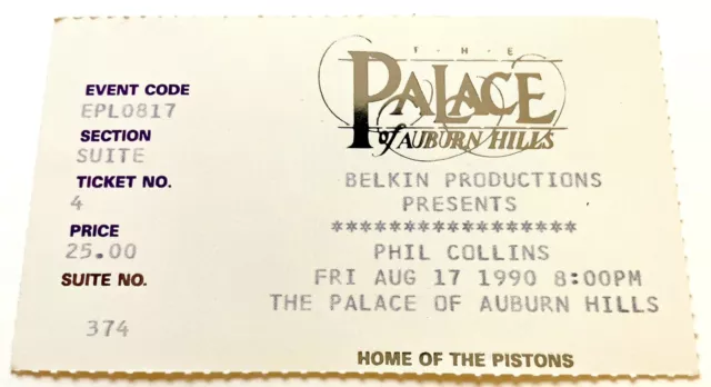 Phil Collins Ticket Stub Aug 17, 1990 The Palace Auburn Hills Detroit MI RARE