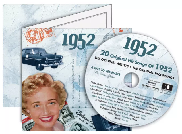 1952 Deluxe Birthday Card + Music Downloads and Retro CD 72nd Birthday Greeting