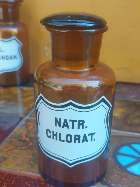 Flasche Apotheke Gläser Apothekerschrank Antik Natr Chlorat Leer