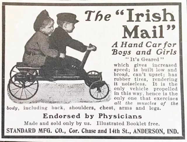 Antique 1903 IRISH MAIL Vtg Print Ad~Kids Hand Car Geared Wagon Toy Anderson,Ind