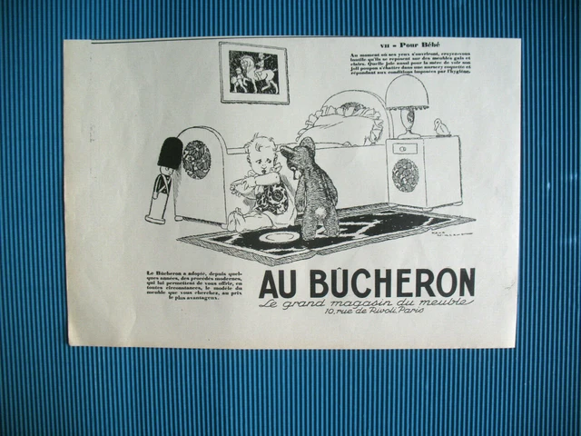 PUBLICITE DE PRESSE AU BUCHERON MAGASIN MOBILIER ILLUSTRATION RENé VINCENT 1927