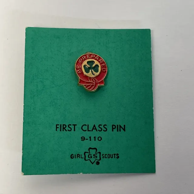 Vintage Girl Scout First Class Be Prepared Pin on Original Card