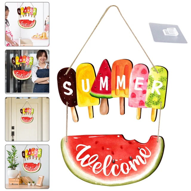 3 Pezzi Decorazione Estiva Per Porta – Cartello In Legno Ciao Summer Con Gelati, Infradito E Scritta Welcome. Ideale Per Interni/esterni, Regalo Originale. - 3