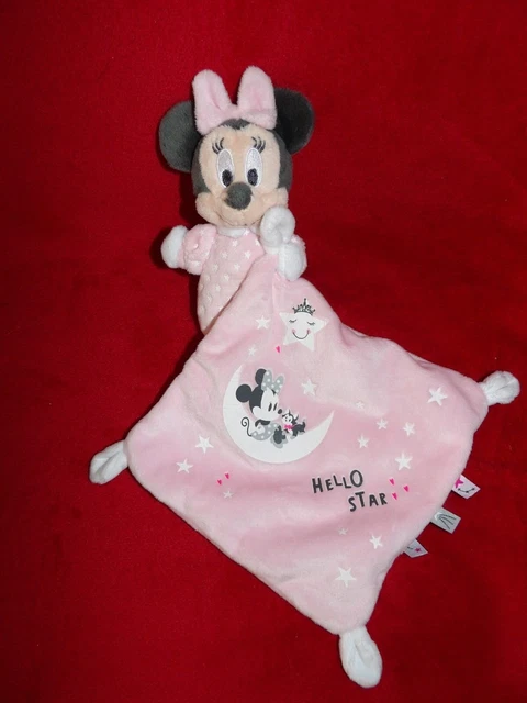 Doudou Peluche Disney Baby Minnie Rose Noir Mouchoir Etoile Lune HELLO STAR