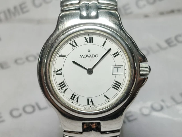 Movado point Museum Date Silver Roman Dial Quartz Movement Wrist Watch For Men's