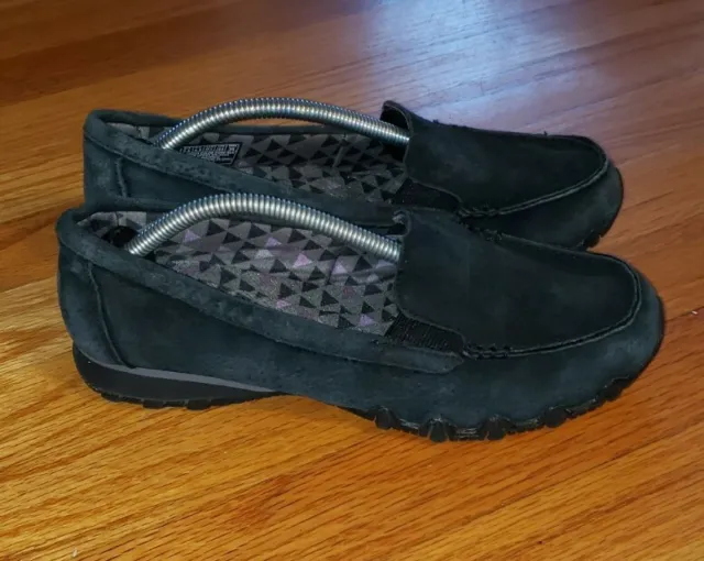 Skechers Black Leather Relaxed Fit Bikers Roamer Shoes Womans Size 7.5