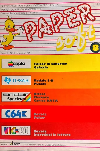 Rivista Paper Soft del 3 Agosto 1984 Jackson Soft Software su Carta Computer