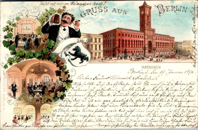 LITHO GRUß AUS BERLIN RATHAUS 3 BILD COL. 1896