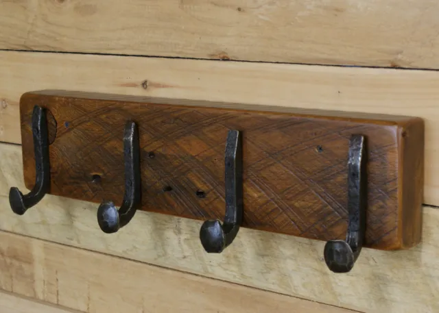 30" Reclaimed Vintage White Pine Coat Rack with 5 Railroad Spike Hooks