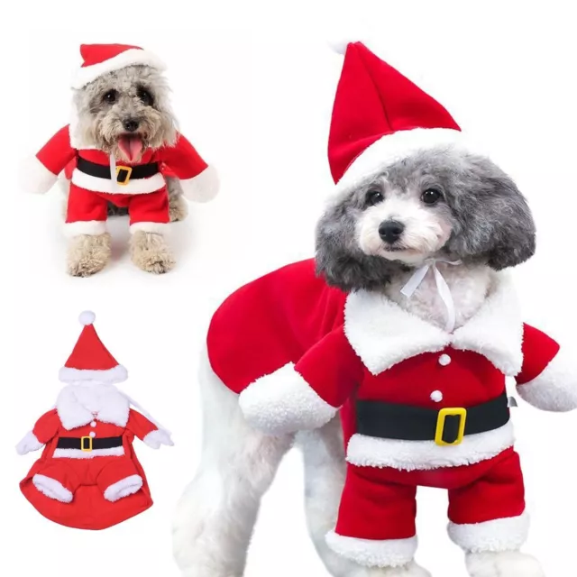 Christmas Santa Claus Pet Dog Fancy Dress Jacket Coat Costume Cat Outfit Clothes