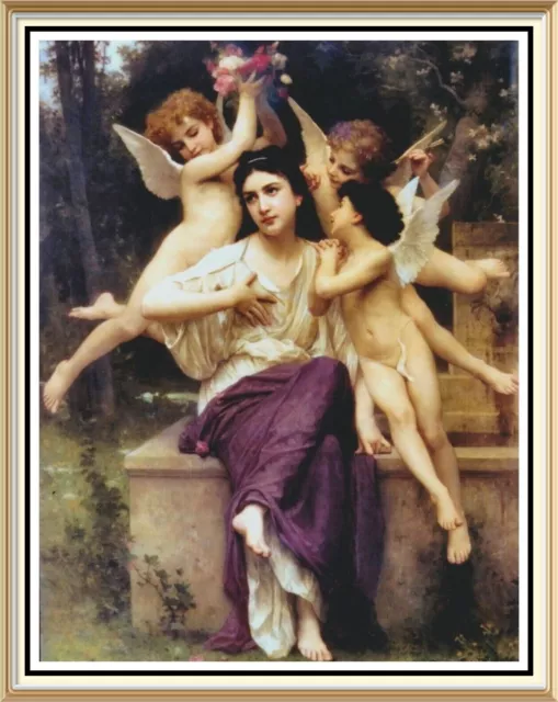 Bouguereau Art Print Eros God of Love Romance A DAY IN SPRING Roses Angel Cupid