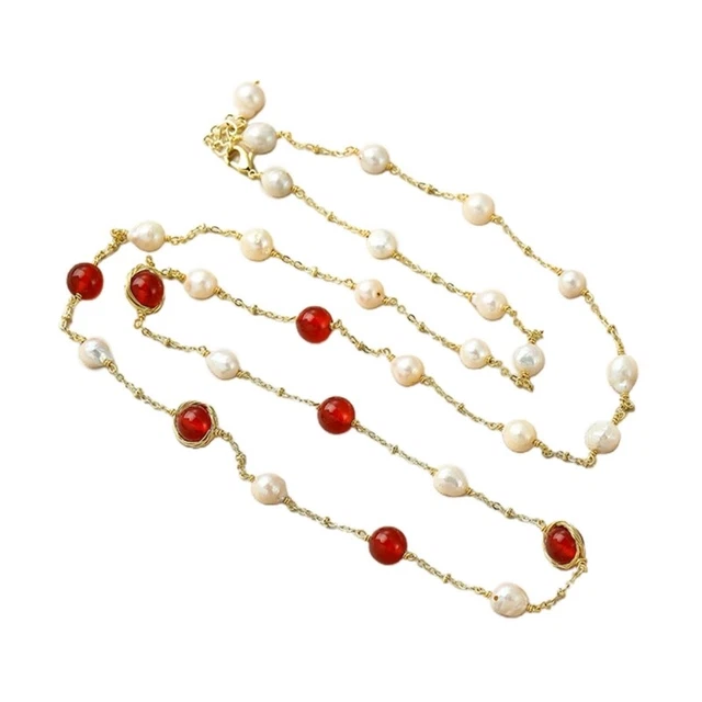 Dainty Pearl Bead Necklace Fashion Long Sweater Chain Valentine Jewelry